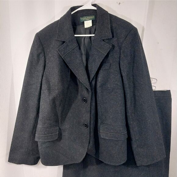 HARVE BENARD! STUNNING WOOL BLEND CHARCOAL GRAY JACKET, SKIRT SUIT, SET! SZ 26W - Picture 3 of 14